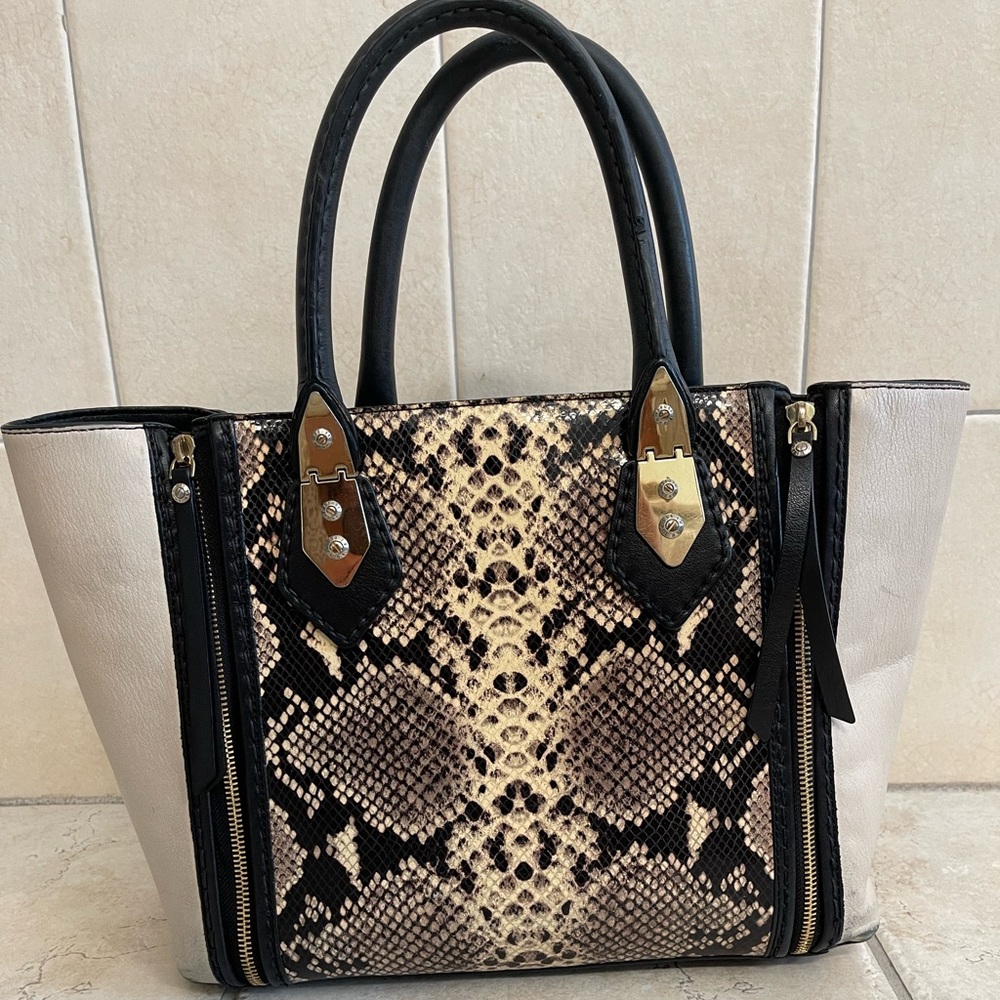 Henri Bendel block color snake print bag